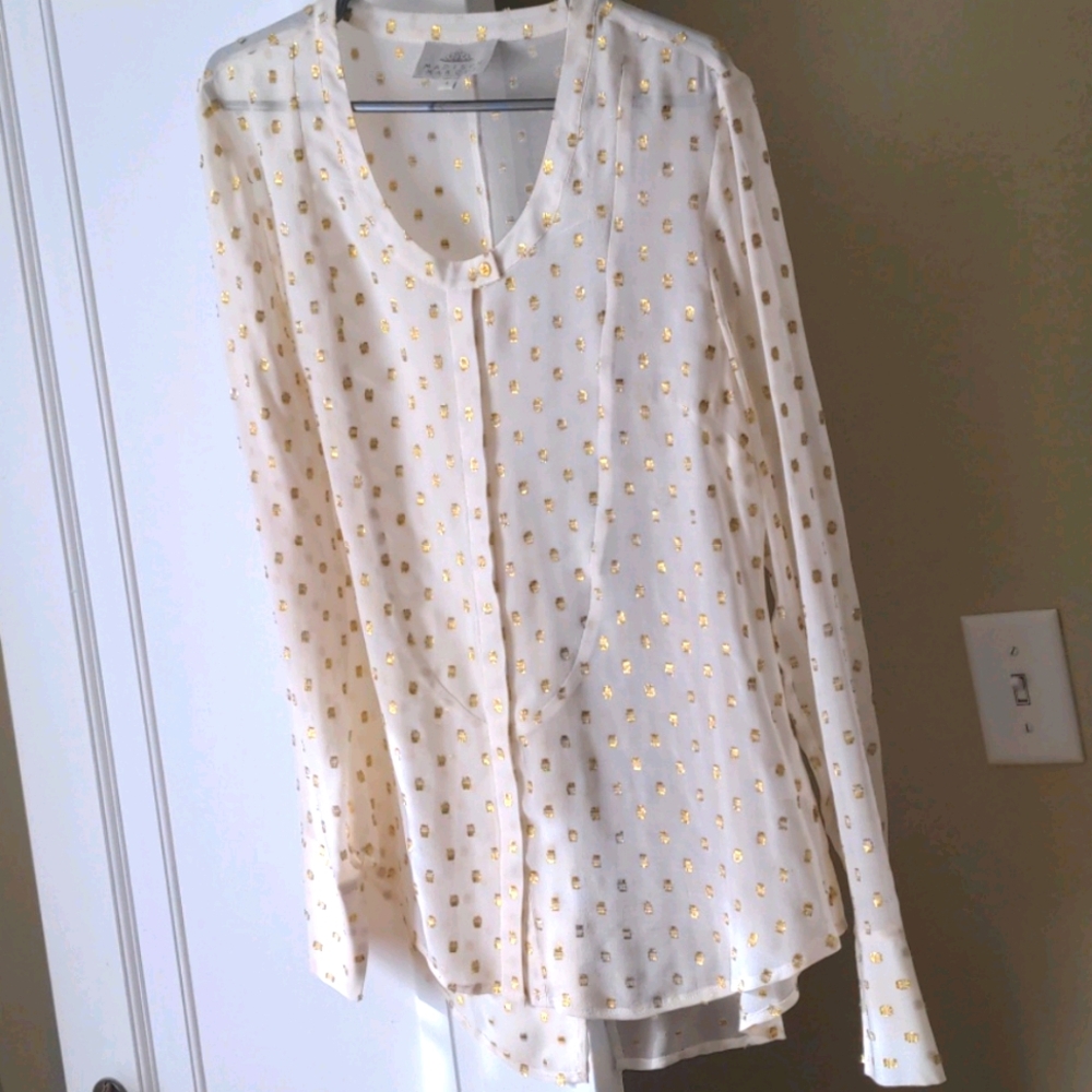 Sheer silk long sleeved top with gold dot detail